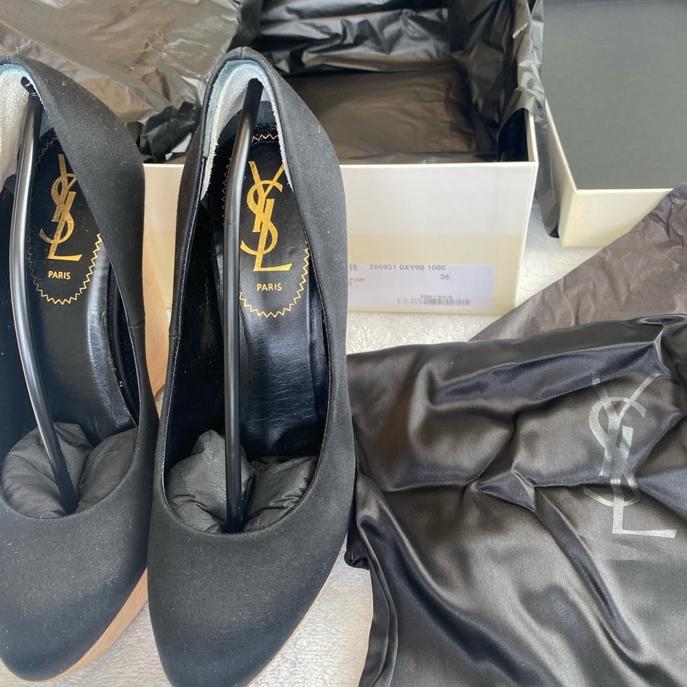 Yves Saint Laurent Black and Tan Wedges - Picture 5 of 6